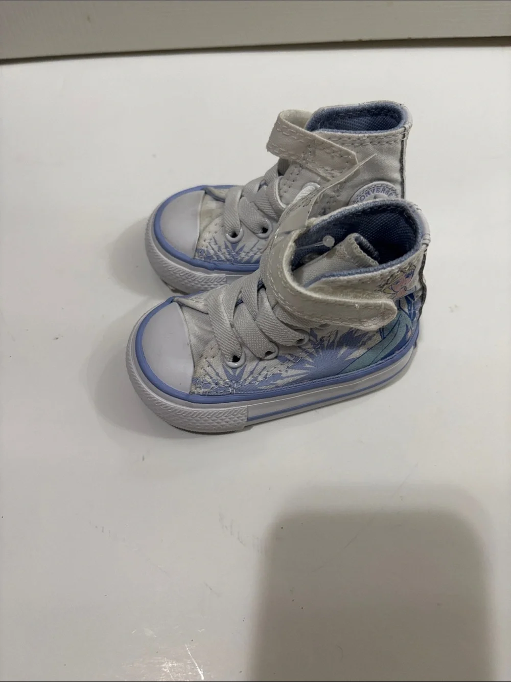 Converse Kids High-Top Sneakers in Light Blue and White with Floral Accent